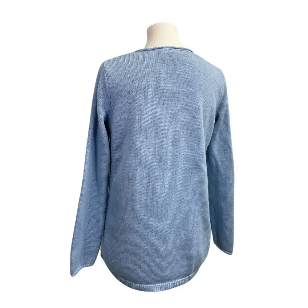 J. Jill Light Blue Crewneck Knit Sweater, size XS. Pullover cotton wool blend